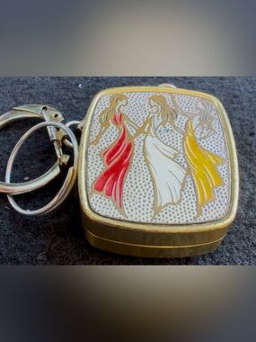 Sankyo Japanese Gold Dancing Women Keychain with Red, White & Yellow Accents